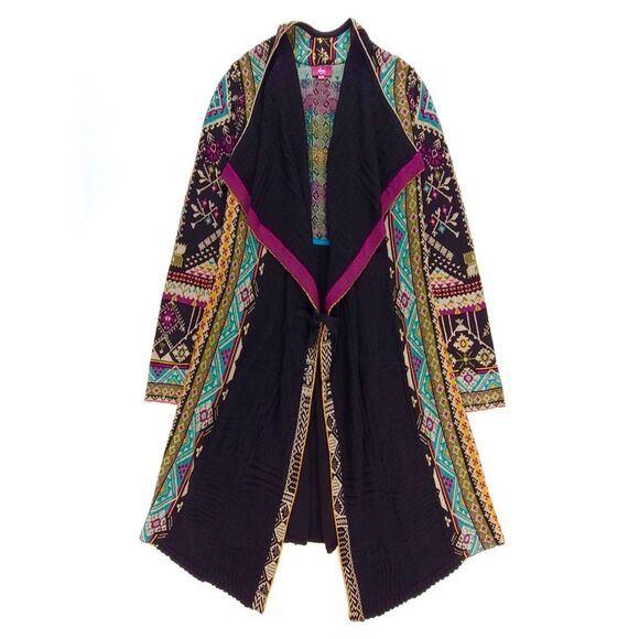 Anthropologie Sweaters - ANTHROPOLOGIE IVKO 100% Merino Wool Long Draped Cardigan Sweater Coat Black Boho
